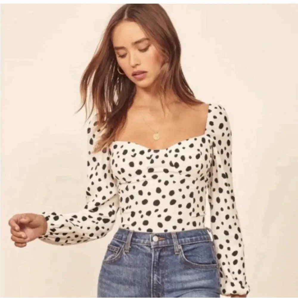 Reformation Reign Top Puff Sleeves Ink Blot Empire Waist Renaissance Milk Maid 6